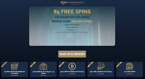 Diamond Reels Casino No Deposit Bonus 85 Free Spins